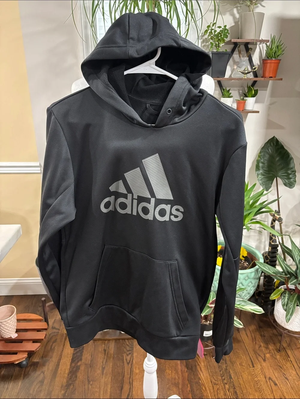 Adidas Black Crewneck Hoodie with Gray Logo size S